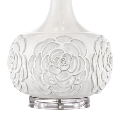 Possini Euro Design Natalia Modern Country Cottage Table Lamp 27" Tall White Ceramic Glaze Textured Floral Drum Shade For Bedroom Living Room Bedside 4 Possini Euro Design Natalia Modern Country Cottage Table Lamp 27" Tall White Ceramic Glaze Textured Floral Drum Shade For Bedroom Living Room Bedside - Image 4