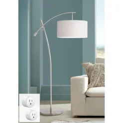 Possini Euro Design Sales Store 14 Possini Euro Design Raymond Modern 69" Tall Arc Floor Lamp With Smart Socket Raymond Nickel Adjustable Off-White Shade For Living Room
