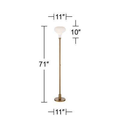 Possini Euro Design Cecil Modern Industrial Torchiere Floor Lamp 71" Tall Warm Gold Metal Opal Glass Shade For Living Room Bedroom Office House Home 5 Possini Euro Design Cecil Modern Industrial Torchiere Floor Lamp 71" Tall Warm Gold Metal Opal Glass Shade For Living Room Bedroom Office House Home - Image 5