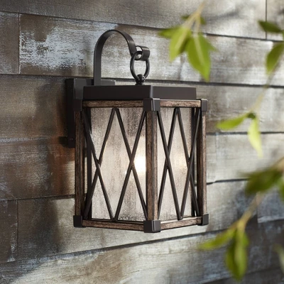 Possini Euro Design Brawley Rustic Industrial Outdoor Wall Light Fixture Bronze Wood Grain 13 1/2" Clear Seedy Glass For Post Exterior Barn Deck House 1 Possini Euro Design Brawley Rustic Industrial Outdoor Wall Light Fixture Bronze Wood Grain 13 1/2" Clear Seedy Glass For Post Exterior Barn Deck House