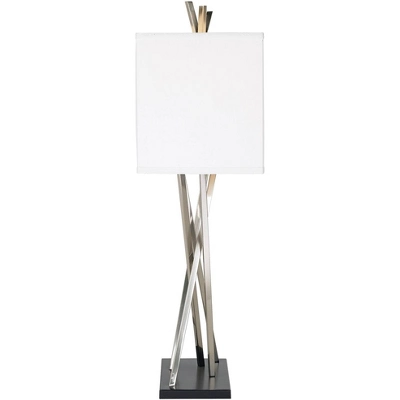 Possini Euro Design Modern Table Lamps 30" Tall Set Of 2 Brushed Steel Black White Linen Rectangular Shade For Living Room Family Bedroom 5 Possini Euro Design Modern Table Lamps 30" Tall Set Of 2 Brushed Steel Black White Linen Rectangular Shade For Living Room Family Bedroom - Image 5