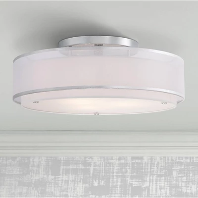 Possini Euro Design Modern Ceiling Lighting Semi Flush Mount Fixture 20" Wide Chrome 3-Light Sheer Outer Off White Inner Drum Shade For Bedroom House 1 Possini Euro Design Modern Ceiling Lighting Semi Flush Mount Fixture 20" Wide Chrome 3-Light Sheer Outer Off White Inner Drum Shade For Bedroom House