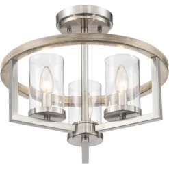 Possini Euro Design Senna Modern Industrial Ceiling Light Semi Flush Mount Fixture 15" Wide Brushed Nickel Gray Wood 3-Light Clear Glass For Bedroom 9 Possini Euro Design Senna Modern Industrial Ceiling Light Semi Flush Mount Fixture 15" Wide Brushed Nickel Gray Wood 3-Light Clear Glass For Bedroom -Possini Euro Design Sales Store GUEST 08a6d6bd 0bbb 4c6e a704 3432667d795f