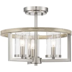 Possini Euro Design Senna Modern Industrial Ceiling Light Semi Flush Mount Fixture 15" Wide Brushed Nickel Gray Wood 3-Light Clear Glass For Bedroom 10 Possini Euro Design Senna Modern Industrial Ceiling Light Semi Flush Mount Fixture 15" Wide Brushed Nickel Gray Wood 3-Light Clear Glass For Bedroom -Possini Euro Design Sales Store GUEST 08dd1794 0813 479b a383 aeb04b0df2ca
