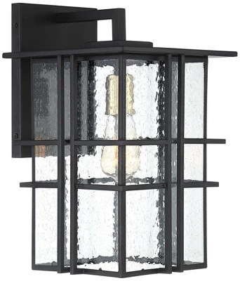 Possini Euro Design Arley Modern Industrial Outdoor Wall Light Fixtures Set Of 2 Black 16" Seedy Glass For Post Exterior Barn Deck House 3 Possini Euro Design Arley Modern Industrial Outdoor Wall Light Fixtures Set Of 2 Black 16" Seedy Glass For Post Exterior Barn Deck House - Image 3