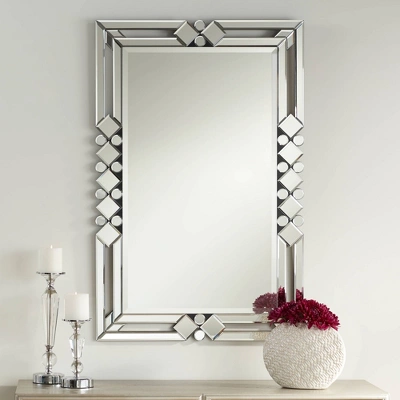 Possini Euro Design Clafia Rectangular Vanity Wall Mirror Modern Beveled Edge Clear Diamond Mirrored Frame 26" Wide For Bathroom Bedroom Living Room 1 Possini Euro Design Clafia Rectangular Vanity Wall Mirror Modern Beveled Edge Clear Diamond Mirrored Frame 26" Wide For Bathroom Bedroom Living Room