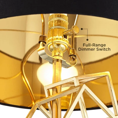 Possini Euro Design Modern Table Lamp 30" Tall Gold Metal Geometric Cube Black Drum Shade For Bedroom Living Room Bedside Nightstand Office Kids House 4 Possini Euro Design Modern Table Lamp 30" Tall Gold Metal Geometric Cube Black Drum Shade For Bedroom Living Room Bedside Nightstand Office Kids House - Image 4