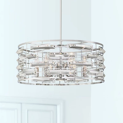 Possini Euro Design Smart Polished Nickel Chandelier 20" Wide Modern Drum Clear Crystal 6-Light Fixture For Dining Room House Foyer Kitchen Island 1 Possini Euro Design Smart Polished Nickel Chandelier 20" Wide Modern Drum Clear Crystal 6-Light Fixture For Dining Room House Foyer Kitchen Island