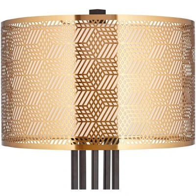 Possini Euro Design Deborah Modern Mid Century Table Lamp 30" Tall Black With USB Charging Port Gold Metal Double Drum Shades For Living Room Desk 6 Possini Euro Design Deborah Modern Mid Century Table Lamp 30" Tall Black With USB Charging Port Gold Metal Double Drum Shades For Living Room Desk - Image 6