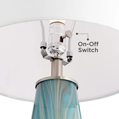 Possini Euro Design Jaime Coastal Table Lamp With Round White Marble Riser 26" High Blue Gray Drum Shade For Bedroom Living Room Office House Home 3 Possini Euro Design Jaime Coastal Table Lamp With Round White Marble Riser 26" High Blue Gray Drum Shade For Bedroom Living Room Office House Home - Image 3