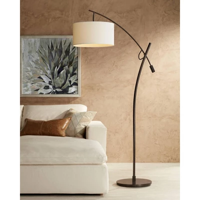 Possini Euro Design Raymond Modern Arc Floor Lamp 69" Tall Bronze Adjustable Boom Arm Off White Linen Drum Shade For Living Room Reading Bedroom Home 1 Possini Euro Design Raymond Modern Arc Floor Lamp 69" Tall Bronze Adjustable Boom Arm Off White Linen Drum Shade For Living Room Reading Bedroom Home