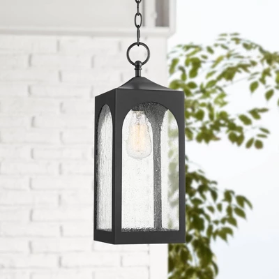 Possini Euro Design Modern Outdoor Hanging Light Fixture Matte Black Steel 19" Clear Seedy Glass Panels For Exterior House Porch 1 Possini Euro Design Modern Outdoor Hanging Light Fixture Matte Black Steel 19" Clear Seedy Glass Panels For Exterior House Porch