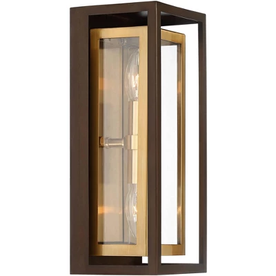 Possini Euro Design Modern Mid Century Outdoor Wall Light Fixture Oil Rubbed Bronze Brass 14" Double Box Glass For Exterior Barn Deck House Porch Yard 4 Possini Euro Design Modern Mid Century Outdoor Wall Light Fixture Oil Rubbed Bronze Brass 14" Double Box Glass For Exterior Barn Deck House Porch Yard - Image 4
