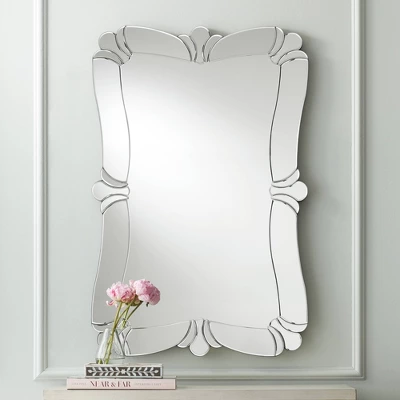 Possini Euro Design Fabrina Rectangular Vanity Decorative Wall Mirror Modern Beveled Edge Flower Glass Mirrored Frame 26" Wide For Bathroom Bedroom 1 Possini Euro Design Fabrina Rectangular Vanity Decorative Wall Mirror Modern Beveled Edge Flower Glass Mirrored Frame 26" Wide For Bathroom Bedroom