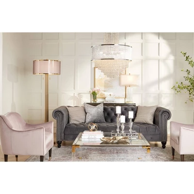 Possini Euro Design Granview Modern Floor Lamp 70 1/2" Tall Brass Metal Sheer Organza Outer Linen Inner Drum Shade For Living Room Bedroom Office Home 8 Possini Euro Design Granview Modern Floor Lamp 70 1/2" Tall Brass Metal Sheer Organza Outer Linen Inner Drum Shade For Living Room Bedroom Office Home - Image 8