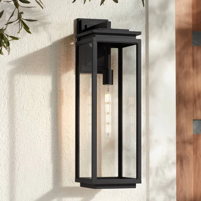 Possini Euro Design Atkins Modern Outdoor Wall Light Fixture Matte Black 24" Clear Glass For Post Exterior Barn Deck House Porch Yard Patio Outside 1 Possini Euro Design Atkins Modern Outdoor Wall Light Fixture Matte Black 24" Clear Glass For Post Exterior Barn Deck House Porch Yard Patio Outside