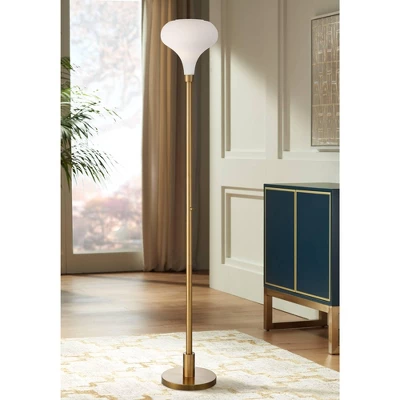 Possini Euro Design Cecil Modern Industrial Torchiere Floor Lamp 71" Tall Warm Gold Metal Opal Glass Shade For Living Room Bedroom Office House Home 1 Possini Euro Design Cecil Modern Industrial Torchiere Floor Lamp 71" Tall Warm Gold Metal Opal Glass Shade For Living Room Bedroom Office House Home