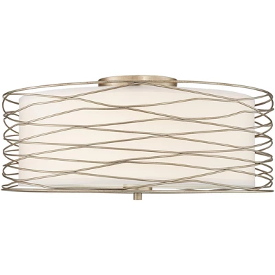 Possini Euro Design Modern Ceiling Light Flush Mount Fixture Antique Silver Leaf 18" Wide Wavy Spun White Drum For Bedroom Kitchen 4 Possini Euro Design Modern Ceiling Light Flush Mount Fixture Antique Silver Leaf 18" Wide Wavy Spun White Drum For Bedroom Kitchen - Image 4