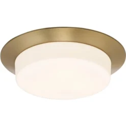 Possini Euro Design Melber Modern Ceiling Light Flush Mount Fixture 14" Wide Warm Brass Gold 3-Light Opal White Glass Shade For Bedroom Living Room -Possini Euro Design Sales Store GUEST 1deb710a 82b4 4c27 bd0c 48aed0429685