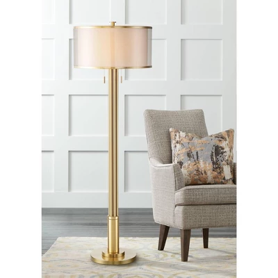 Possini Euro Design Granview Modern Floor Lamp 70 1/2" Tall Brass Metal Sheer Organza Outer Linen Inner Drum Shade For Living Room Bedroom Office Home 1 Possini Euro Design Granview Modern Floor Lamp 70 1/2" Tall Brass Metal Sheer Organza Outer Linen Inner Drum Shade For Living Room Bedroom Office Home