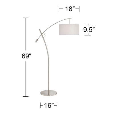 Possini Euro Design Modern Arc Floor Lamp 69" Tall Brushed Steel Adjustable Boom Off White Linen Drum Shade For Living Room Reading Office 5 Possini Euro Design Modern Arc Floor Lamp 69" Tall Brushed Steel Adjustable Boom Off White Linen Drum Shade For Living Room Reading Office - Image 5