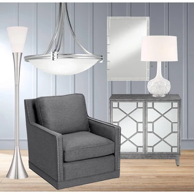 Possini Euro Design Piazza Modern Torchiere Floor Lamp 72 1/2" Tall Brushed Nickel Metal Frosted White Glass Shade For Living Room Bedroom Office Home 7 Possini Euro Design Piazza Modern Torchiere Floor Lamp 72 1/2" Tall Brushed Nickel Metal Frosted White Glass Shade For Living Room Bedroom Office Home - Image 7