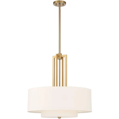 Possini Euro Design Sundry Warm Brass Pendant Chandelier 24" Wide Modern Double Drum Shades 4-Light Fixture For Dining Room House Foyer Kitchen Island 8 Possini Euro Design Sundry Warm Brass Pendant Chandelier 24" Wide Modern Double Drum Shades 4-Light Fixture For Dining Room House Foyer Kitchen Island - Image 8