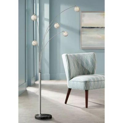 Possini Euro Design Allegra Mid Century Modern Arc Floor Lamp 88" Tall Chrome 5 Light Crystal Ball Shades For Living Room Reading Bedroom Office House 1 Possini Euro Design Allegra Mid Century Modern Arc Floor Lamp 88" Tall Chrome 5 Light Crystal Ball Shades For Living Room Reading Bedroom Office House