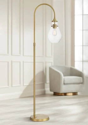 Possini Euro Design Vaile Modern 66" Tall Chairside Arc Floor Lamp Warm Gold Metal Clear Seeded Glass Shade For Living Room Reading Home 1 Possini Euro Design Vaile Modern 66" Tall Chairside Arc Floor Lamp Warm Gold Metal Clear Seeded Glass Shade For Living Room Reading Home