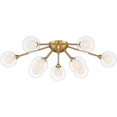 Possini Euro Design Spheres Modern Ceiling Light Flush Mount Fixture 28" Wide Warm Brass 9-Light LED Clear Globe Glass For Bedroom Kitchen Living Room 4 Possini Euro Design Spheres Modern Ceiling Light Flush Mount Fixture 28" Wide Warm Brass 9-Light LED Clear Globe Glass For Bedroom Kitchen Living Room - Image 4