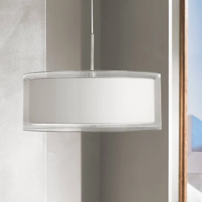 Possini Euro Design Brushed Nickel Pendant Chandelier 20" Wide Modern Organza Outer White Inner Shade 3-Light Fixture For Dining Room Kitchen Island 1 Possini Euro Design Brushed Nickel Pendant Chandelier 20" Wide Modern Organza Outer White Inner Shade 3-Light Fixture For Dining Room Kitchen Island