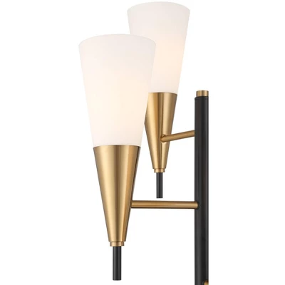 Possini Euro Design Quatro Mid Century Modern Tree Floor Lamp 71" Tall Black Gold Metal 4 Light Frosted Glass Cone Shade For Living Room Bedroom House 4 Possini Euro Design Quatro Mid Century Modern Tree Floor Lamp 71" Tall Black Gold Metal 4 Light Frosted Glass Cone Shade For Living Room Bedroom House - Image 4