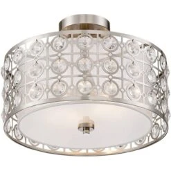 Possini Euro Design Saira Modern Ceiling Light Semi Flush Mount Fixture 16" Wide Brushed Nickel Crystal Organza Drum Shade For Bedroom Kitchen Hallway 7 Possini Euro Design Saira Modern Ceiling Light Semi Flush Mount Fixture 16" Wide Brushed Nickel Crystal Organza Drum Shade For Bedroom Kitchen Hallway -Possini Euro Design Sales Store GUEST 2fca2bd0 5fb8 491e 8a14 73d05a4290d8
