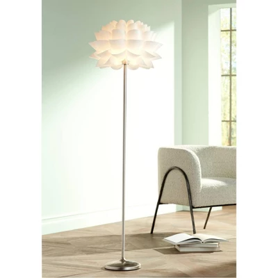 Possini Euro Design Modern Floor Lamp 63" Tall Brushed Steel White Orb Petal Flower Shade Dimmable For Living Room Reading Bedroom Office 1 Possini Euro Design Modern Floor Lamp 63" Tall Brushed Steel White Orb Petal Flower Shade Dimmable For Living Room Reading Bedroom Office