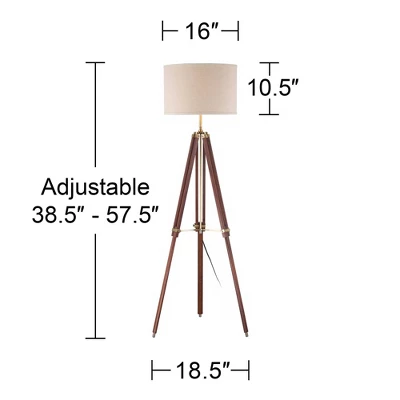 Possini Euro Design Serveyor Modern 57 1/2" Tall Tripod Floor Lamp Smart Socket Cherry Wood Brass Adjustable Beige Shade For Living Room 7 Possini Euro Design Serveyor Modern 57 1/2" Tall Tripod Floor Lamp Smart Socket Cherry Wood Brass Adjustable Beige Shade For Living Room - Image 7