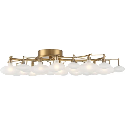 Possini Euro Design Lilypad Modern Ceiling Light Semi Flush Mount Fixture 30 1/4" Wide Warm Brass 12-Light Frosted Glass Shade For Bedroom Living Room 3 Possini Euro Design Lilypad Modern Ceiling Light Semi Flush Mount Fixture 30 1/4" Wide Warm Brass 12-Light Frosted Glass Shade For Bedroom Living Room - Image 3