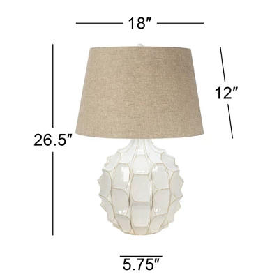 Possini Euro Design Cosgrove Modern Mid Century Table Lamp 26 1/2" High White Glazed Ceramic Light Brown Linen Drum Shade For Bedroom Living Room Home 6 Possini Euro Design Cosgrove Modern Mid Century Table Lamp 26 1/2" High White Glazed Ceramic Light Brown Linen Drum Shade For Bedroom Living Room Home - Image 6