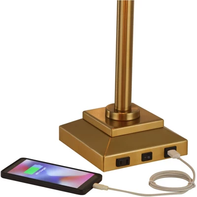 Possini Euro Design Camber Workstation Warm Gold Swing Arm Desk Lamp With Outlet And USB Port 2 Possini Euro Design Camber Workstation Warm Gold Swing Arm Desk Lamp With Outlet And USB Port - Image 2