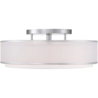 Possini Euro Design Modern Ceiling Lighting Semi Flush Mount Fixture 20" Wide Chrome 3-Light Sheer Outer Off White Inner Drum Shade For Bedroom House 3 Possini Euro Design Modern Ceiling Lighting Semi Flush Mount Fixture 20" Wide Chrome 3-Light Sheer Outer Off White Inner Drum Shade For Bedroom House - Image 3