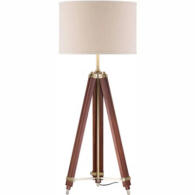 Possini Euro Design Serveyor Modern 57 1/2" Tall Tripod Floor Lamp Smart Socket Cherry Wood Brass Adjustable Beige Shade For Living Room 6 Possini Euro Design Serveyor Modern 57 1/2" Tall Tripod Floor Lamp Smart Socket Cherry Wood Brass Adjustable Beige Shade For Living Room - Image 6
