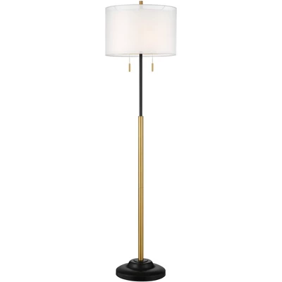 Possini Euro Design Roxie Modern Floor Lamp With Riser 65 1/2" Tall Brass Black Metal Sheer Linen Double Drum Shade For Living Room Bedroom Office 6 Possini Euro Design Roxie Modern Floor Lamp With Riser 65 1/2" Tall Brass Black Metal Sheer Linen Double Drum Shade For Living Room Bedroom Office - Image 6