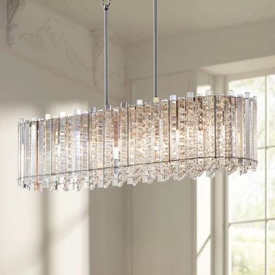 Possini Euro Design Mirabell Chrome Linear Island Pendant Chandelier 34" Wide Modern LED Clear Glass Crystal 6-Light Fixture For Dining Room Kitchen 1 Possini Euro Design Mirabell Chrome Linear Island Pendant Chandelier 34" Wide Modern LED Clear Glass Crystal 6-Light Fixture For Dining Room Kitchen