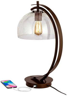 Possini Euro Design Modern Desk Lamps Set Of 2 With USB Port 22 1/2" High Bronze LED Clear Seeded Glass Shade For Bedroom Office 2 Possini Euro Design Modern Desk Lamps Set Of 2 With USB Port 22 1/2" High Bronze LED Clear Seeded Glass Shade For Bedroom Office - Image 2