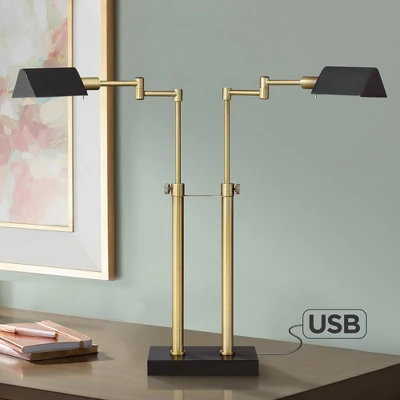 Possini Euro Design Keegan Modern Desk Lamp 24" High Warm Brass With Dual USB Charging Ports LED Adjustable Black Shade For Bedroom Living Room Desk 1 Possini Euro Design Keegan Modern Desk Lamp 24" High Warm Brass With Dual USB Charging Ports LED Adjustable Black Shade For Bedroom Living Room Desk