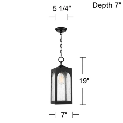 Possini Euro Design Modern Outdoor Hanging Light Fixture Matte Black Steel 19" Clear Seedy Glass Panels For Exterior House Porch 6 Possini Euro Design Modern Outdoor Hanging Light Fixture Matte Black Steel 19" Clear Seedy Glass Panels For Exterior House Porch - Image 6