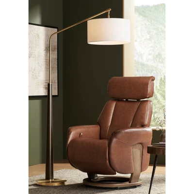 Possini Euro Design Mid Century Modern Arc Floor Lamp 72 1/2" Tall Espresso Warm Gold Metal White Linen Drum Shade For Living Room 1 Possini Euro Design Mid Century Modern Arc Floor Lamp 72 1/2" Tall Espresso Warm Gold Metal White Linen Drum Shade For Living Room