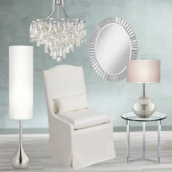 Possini Euro Design Mid Century Modern Floor Lamp 62" Tall Brushed Steel Droplet Cotton Cylinder Shade For Living Room Bedroom Office -Possini Euro Design Sales Store GUEST 41e75700 84c1 457d bcd2 48ca99141f71