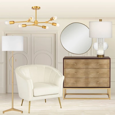 Possini Euro Design Rorschach Uneven Round Vanity Wall Mirror Modern Champagne Frame 30" Wide For Bathroom Bedroom Living Room Office Entryway House 8 Possini Euro Design Rorschach Uneven Round Vanity Wall Mirror Modern Champagne Frame 30" Wide For Bathroom Bedroom Living Room Office Entryway House - Image 8
