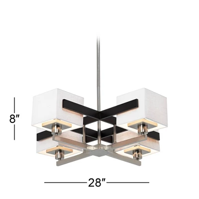 Possini Euro Design Brushed Nickel Pendant Chandelier 28" Wide Modern Dark Mocha Wood Finish Off White Fabric 4-Light Fixture Dining Room 5 Possini Euro Design Brushed Nickel Pendant Chandelier 28" Wide Modern Dark Mocha Wood Finish Off White Fabric 4-Light Fixture Dining Room - Image 5