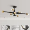 Possini Euro Design Alturus Modern Ceiling Light Semi Flush Mount Fixture 34" Wide Gloss Black Warm Brass 8-Light For Bedroom Living Room Hallway Home